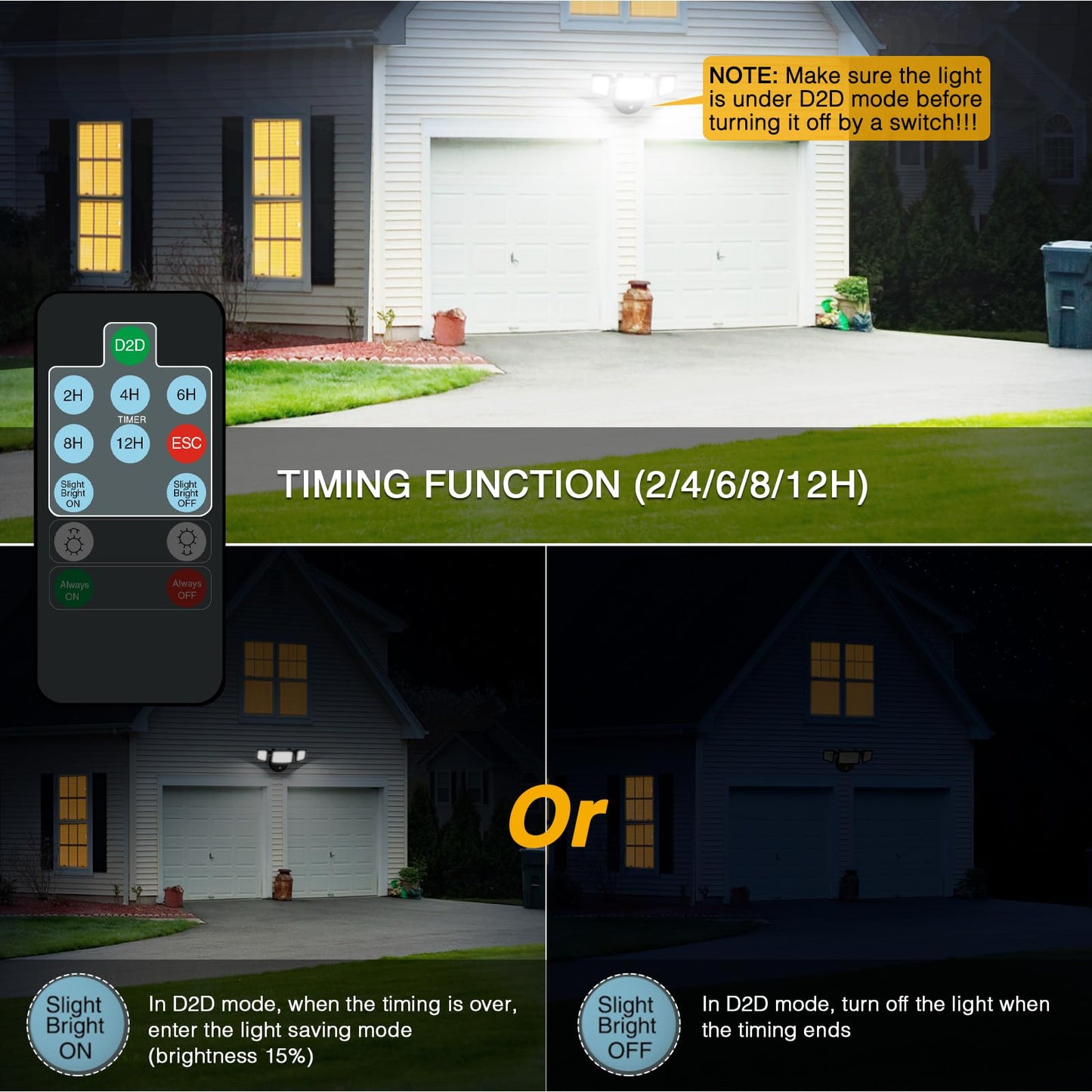 Onforu Dusk To Dawn Outdoor Lighting 60W Security Lights With Remote 6000Lm Flood Lights Outdoor Wired Ip65 Waterproof Lights Fixture 2Modes 3 Adjustable Heads Photocell Light For Garage Patio Yard