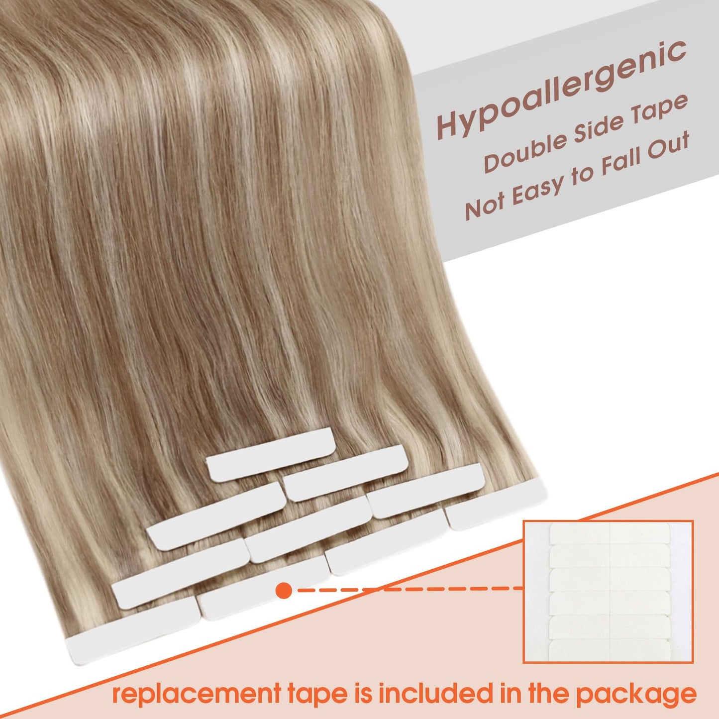 Sunny Hair Tape in Hair Extensions Real Human Hair Invisible Remy Hair Extensions Tape ins for Women Ash Blonde Highlight Bleach