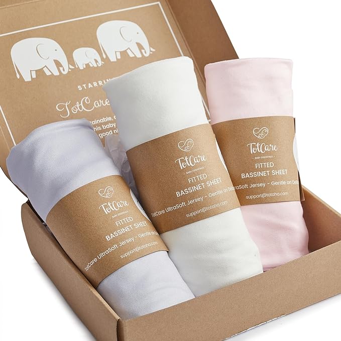 Bedside Sleeper Bassinet Fitted Sheets 33x20 for Maxi COSI Iora, Koola Baby, Baby Joy, Angelbliss, Kidsclub Bedside Bassinet - Buttery Soft Sheets - Pale Pink + Lavendar + Cloud, 3 Pack
