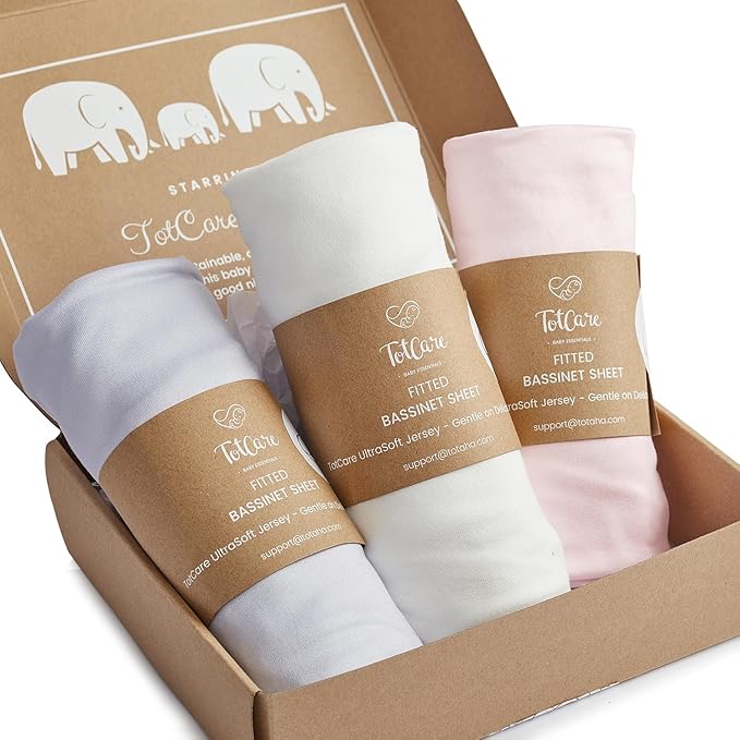 Bassinet Fitted Sheets Compatible with 4moms Breeze Plus Bassinet Model 1045 - Buttery Soft, Silky Comfort, Premium Stretchy Jersey Knit Bassinet Sheets - Pale Pink + Lavendar + Cloud, 3 Pack