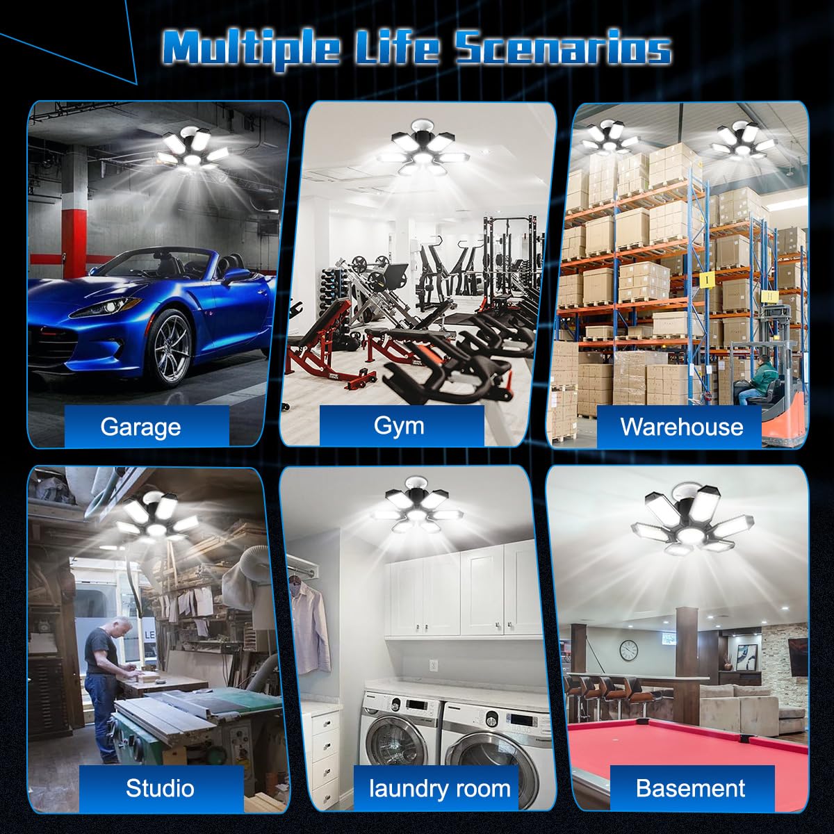 POLARPRA Garage Light - Super Brighter 15000LM Garage Light Bulb 150 Watt Equivalent Screw into E26 Socket w/ 6 Deformable Panels 6500K Led Shop Lights for Base Basement Workshop Warehouse Attic