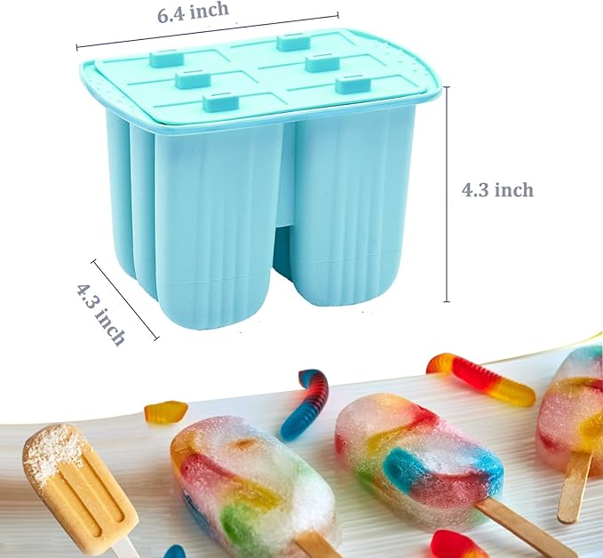 Silicone Popsicle Molds with Sticks Wpunwen 6 Cavity Ice Popsicle MoldsIce Cream Mold with Clean Brush 6 Reusable Sticks 50 Sticks 50 Bags Blue