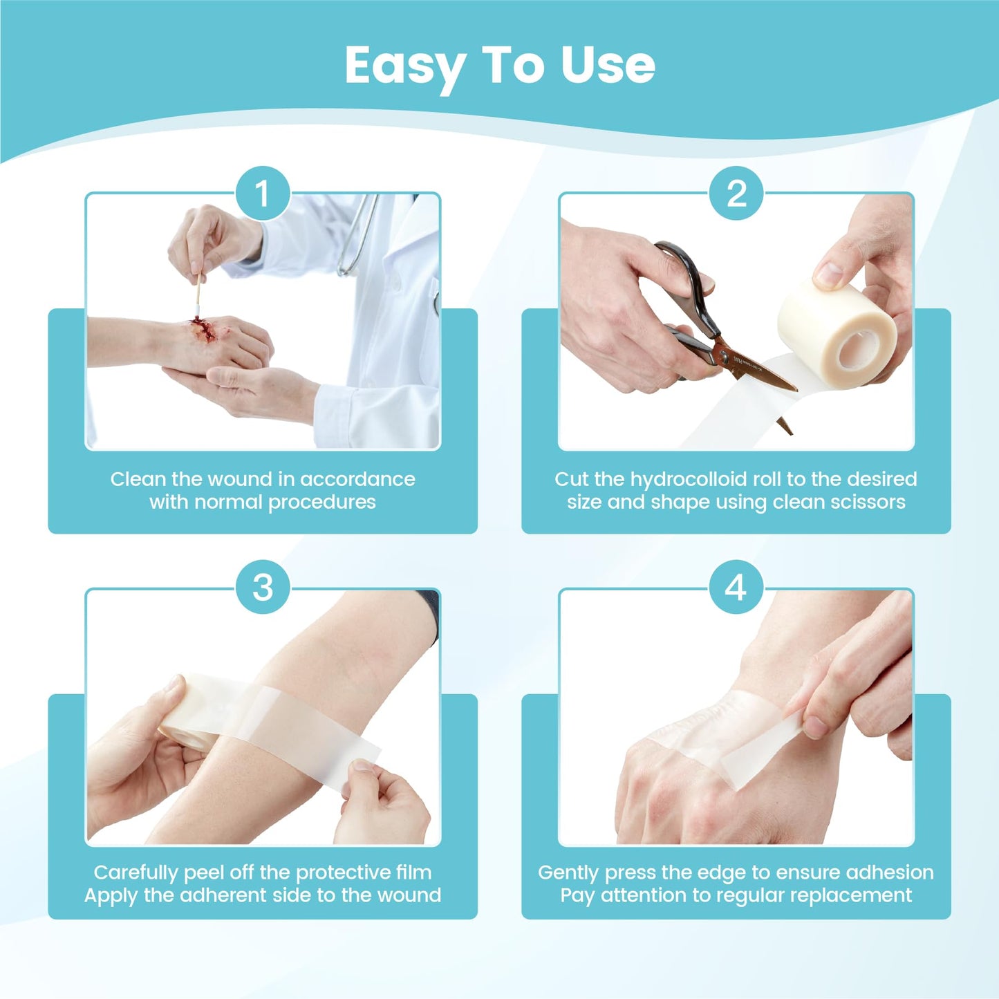 LIFARA Hydrocolloid Roll for Wound Care - Cut-to-Size, Extra Large Hydrocolloid Patch Bandages with Self-Adhesive, Ultra Absorbent, Flexible & Waterproof, First Aid Kit Essential (2in*16ft)
