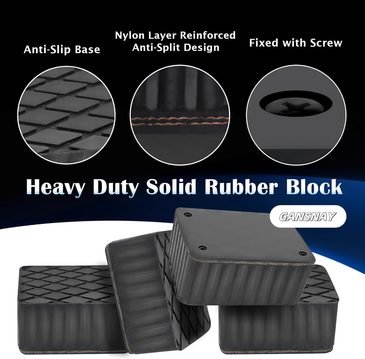 Rubber Block for Car Lift- Nylon Layer Reinforced, Heavy Duty 0000lbs Capacity, Anti-Split Spacer Pads for Commercial Scissor Lift, SUVs, Trucks& More- 6.3″(L)×4.7″(W)×4.7″(H) 1Piece