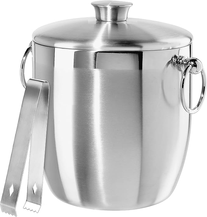 OGGI Double Wall Stainless Steel Ice Bucket - Insulated Ice Bucket with Elegant Steel Lid, Classic Handles & Stainless Ste...