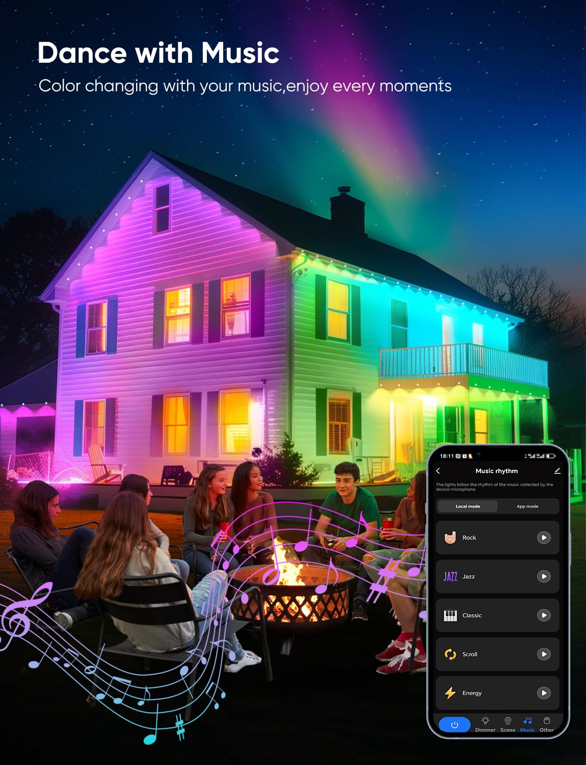 Permanent Outdoor Lights 150Ft Rgbw Eaves Light With 108 Led Lights 111+ Scenes Modes Outdoor Lighting  Waterproof Permanent Light For Daily Holiday Halloween Decorations  Compatible With Alexa White