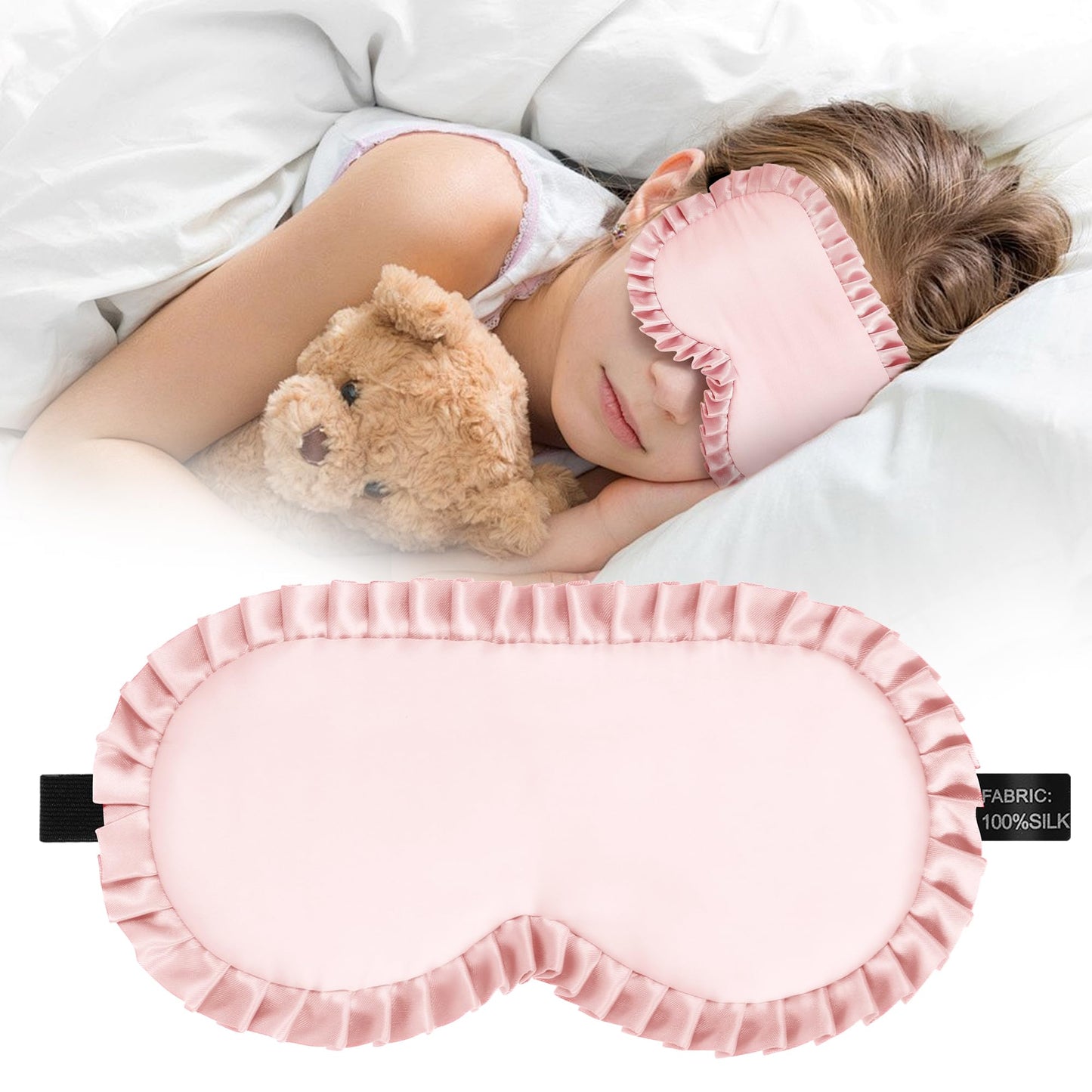 Kids Sleep Mask, 100% Real Mulberry Silk Eye Mask, Sleeping Mask for Kids with Adjustable Elastic Band, Soft & Light Blocking Eye Cover Gift for Boys Girls Teens Age 5+ (Pink)