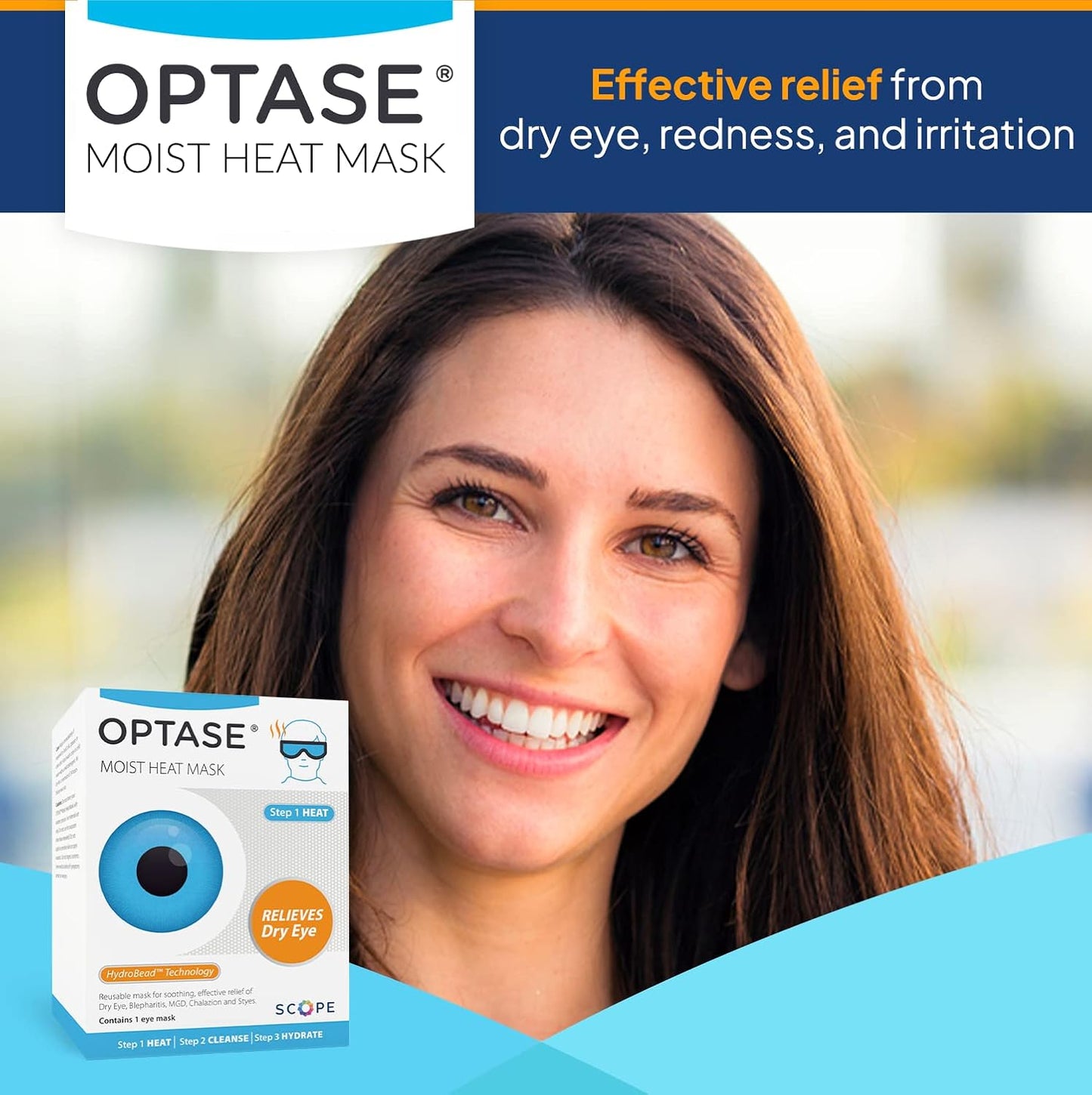 Optase Moist Heat Eye Mask for Dry Eyes - Dry Eye Mask with HydroBead Technology - Washable, Microwaveable Eye Compress for Dry Eyes - Dry Eye Therapy Mask Holds Heat for 10 Minutes - Step 1 Heat