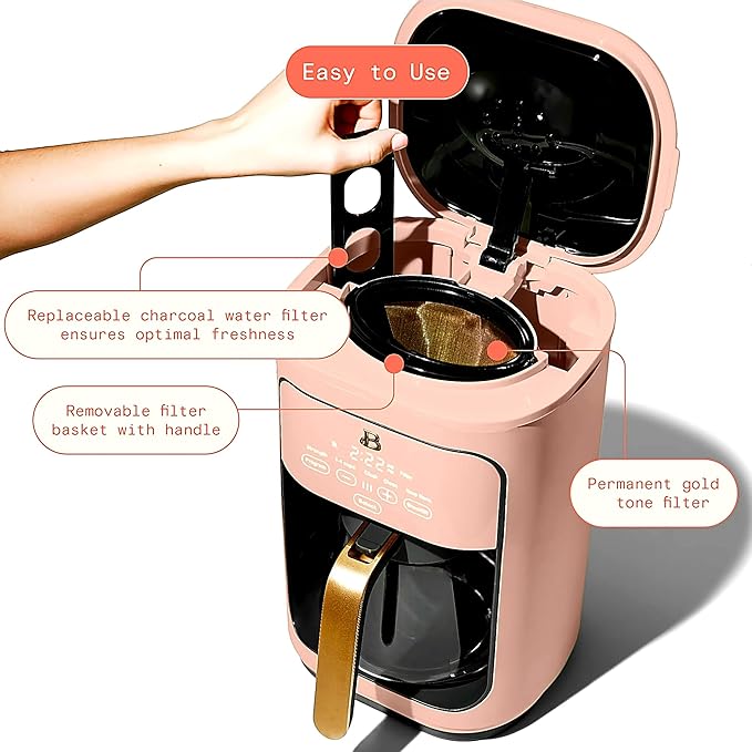 Beautiful Large Capacity 14-Cup Programmable Coffee Maker with 1-4 Cup Mode & Charcoal Filter by Beautiful (Rose)