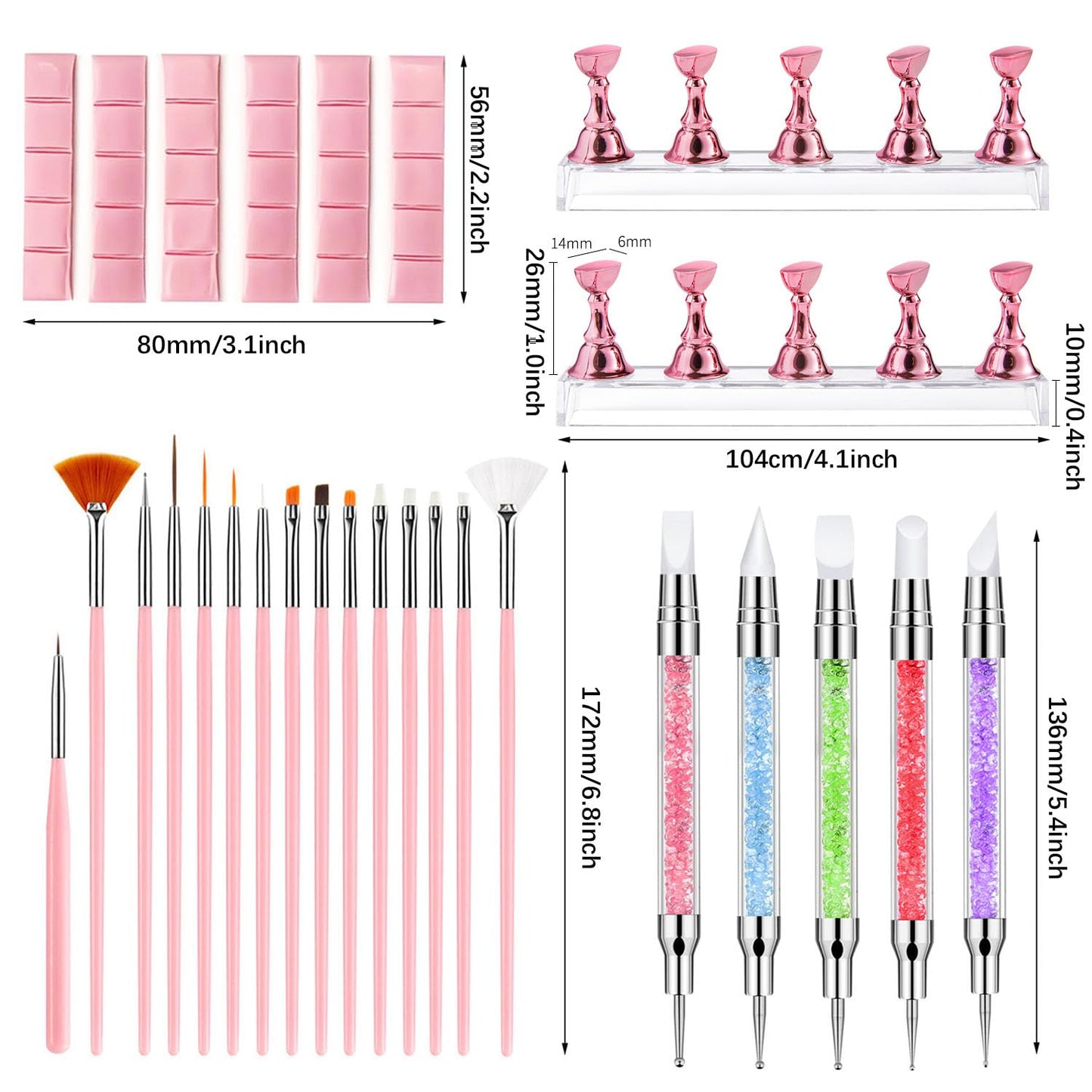 Nail Art Tools,Nail Art Brush,2 sets Nail Stand,5 PCS Dual Tipped Nail Dotting Tool and Sculpture Pen, Acrylic Silicone Nail Pen