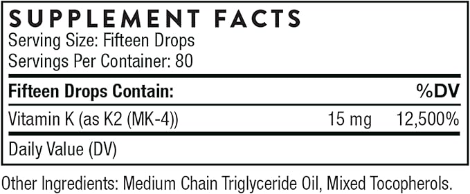 THORNE Vitamin K2 Liquid (1 mg per Drop) - Concentrated Vitamin K2 Supplement for Heart and Bone Support* - 1 Fl Oz