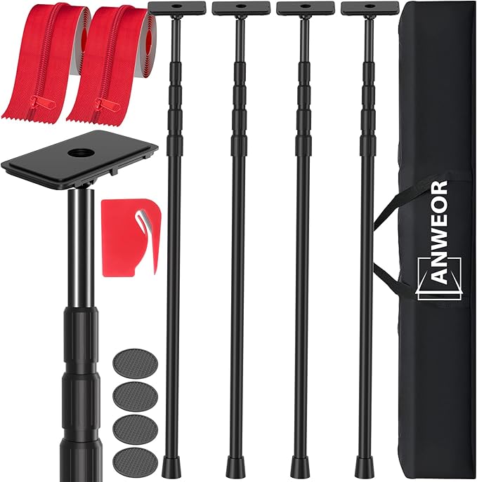 10FT Dust Barrier Poles Kit,Spring Retractable Zipper Wall Poles for Dust Barriers System,Home & Construction,Spring Barri...