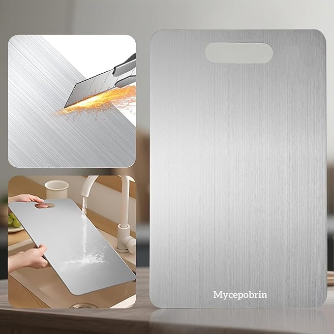 Katuchef Titanium Cutting Board for Kitchen, Pure Titan Carve Titanium Cutting Boards, Double Sided Non Toxic Titanware Chopping Board, Durable and Easy to Clean(S:11.42L*7.87W)