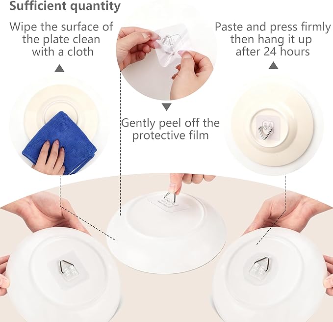 40 Pack Invisible Adhesive Plate Hangers, Vertical Wall Holders for Display, Supports 8-10 Inch Decorative Plates, Art & China, Secure Hangers for Home Décor Ideal(20 Round 20 Square)