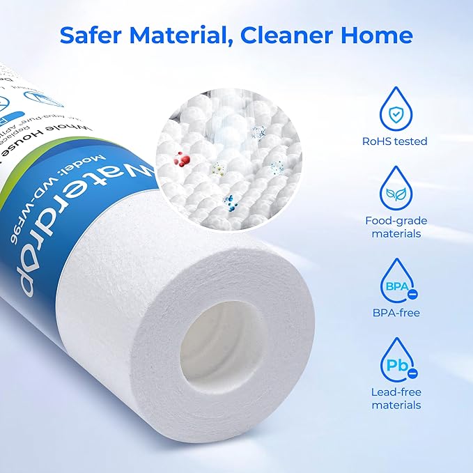 Watedrop 5 Micron Water Filter 10" x 2.5" Whole House Water Filter Replacement Cartridge, Sediment Water Filter Replacement for Any 10 inch RO Unit, Aqua-Pure® AP110, Culligan® P5, WHKF-GD05, 6 Pack