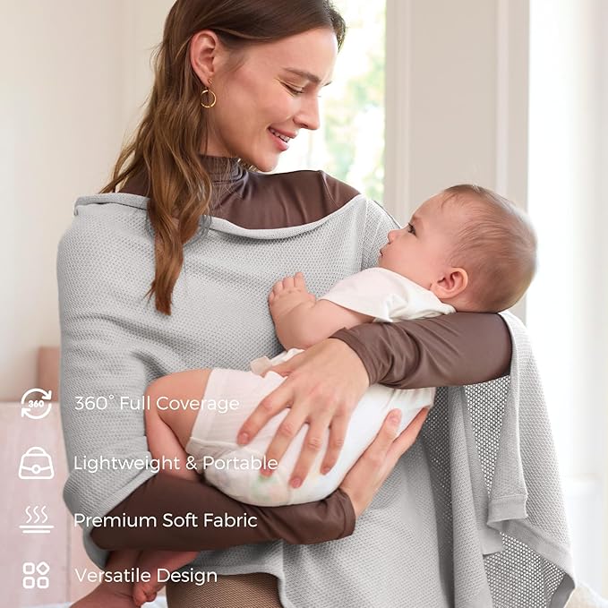 Momcozy Nursing Cover for Breastfeeding, Soft Privacy Poncho, Multi-Use Nursing Shawl, Portable Breast Feeding Covers for Women, Includes Laundry Bag (Grey)