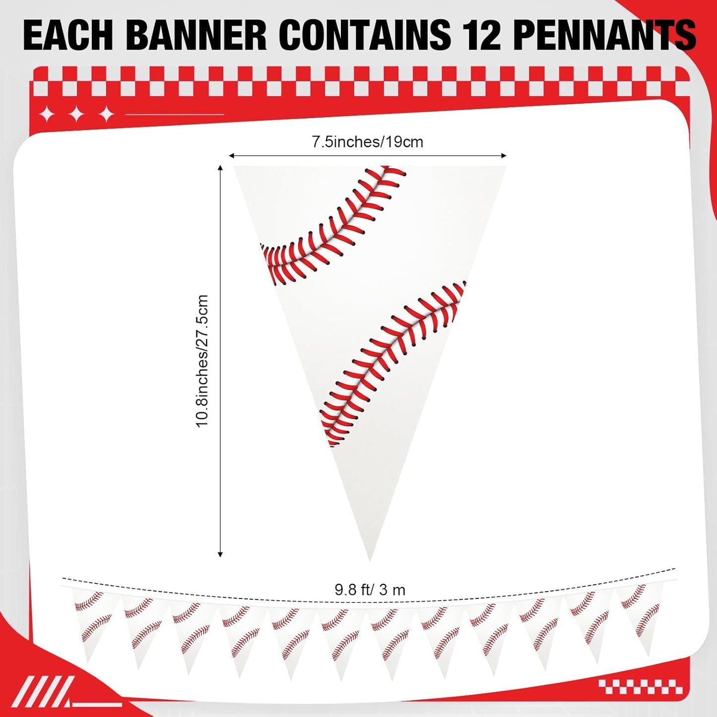 Jetec 5 Pcs 49 Ft Baseball Party Decorations Pennant Banner Pre-Assembled Sport Triangle Flag Bunting Garland for Baseball Birthday Party Supplies Sport Theme Decorations