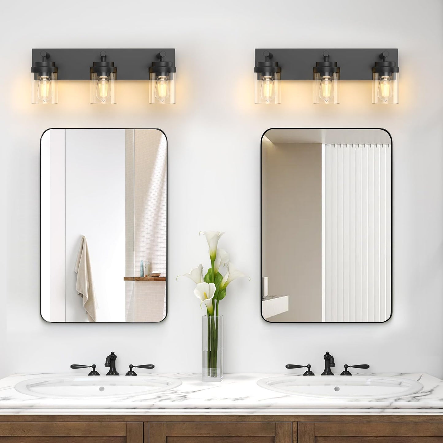Izorro Bathroom Vanity Light Fixture  3-Light 22 Inch Matte Black Bathroom Light Fixtures Over Mirror  With Clear Glass Shade  Modern Farmhouse Vanity Lights  Rustic Restroom Lighting Fixtures