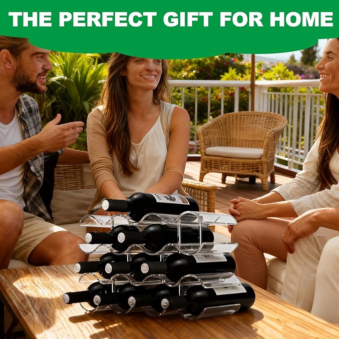 Wine Rack Countertop, Wine Rack for Inside Cabinet, Acrylic Wine Holder, Wavy Wine Bottle Holder for Cabinet Pantry Home Kitchen (4 Tiers - 14 Bottles)