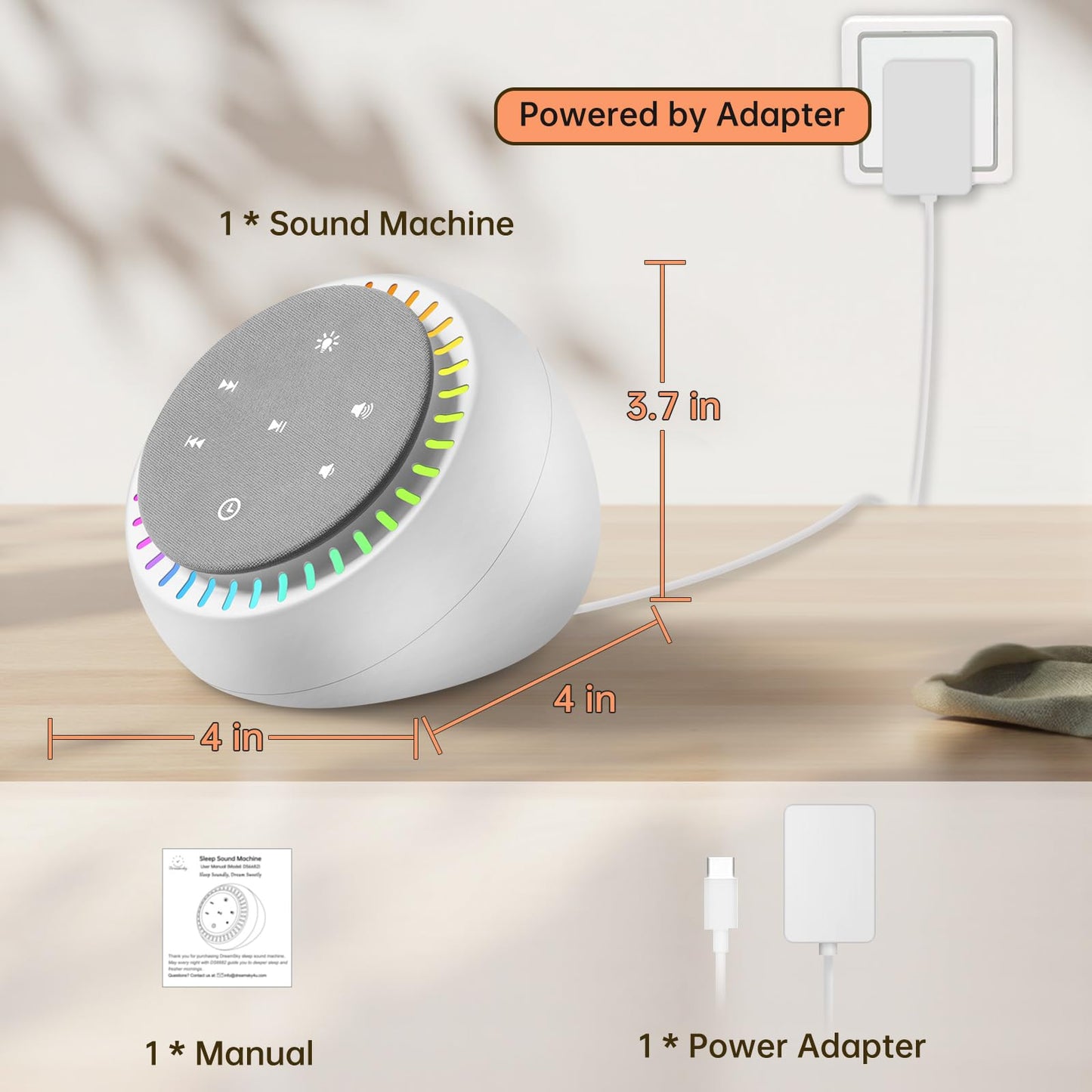DreamSky Sound Machine for Sleep, White Noise for Sleeping Adults & Baby, Brown Noise Fan for Office Privacy & Noise Canceling, 26 Sounds & RGB Night Light, USB-C Powered for Home Travel