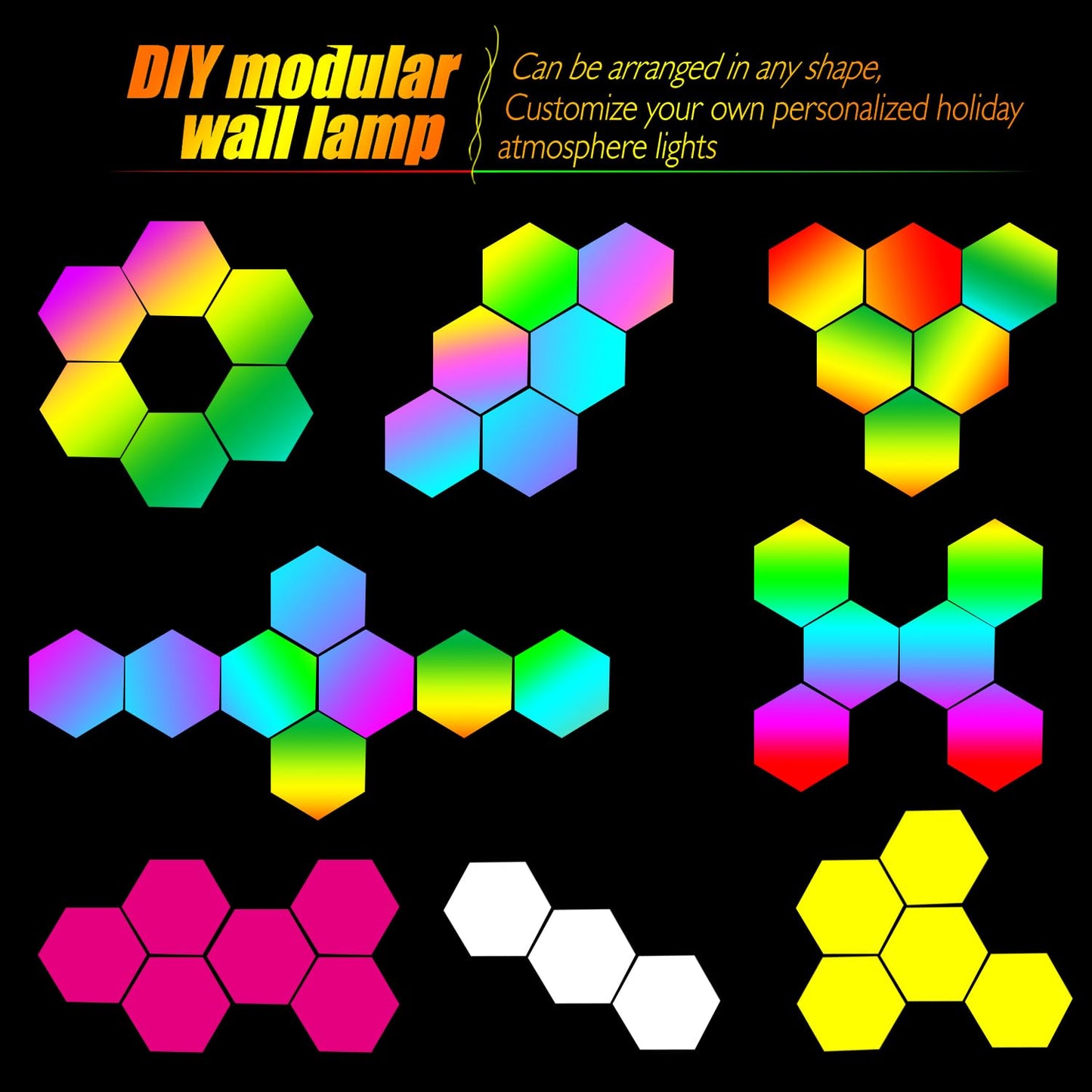 EXQSERAMC Smart RGB Modular Hex Light Panels LED Splicing Hexagon Bright Mood Wall Lamp Music Sync Creative DIY Geometric Gaming Lights Honeycomb Shape Panel