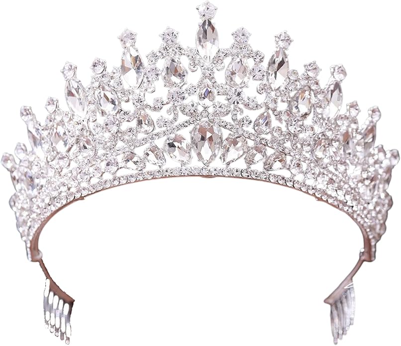 QIAIYALA Tiara and Crown with Comb for Women and Girls Silver Headband Rhinestones Bridal Wedding Prom Birthday Cosplay