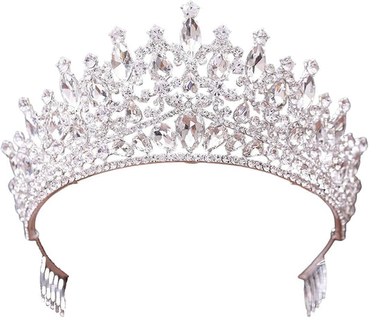 QIAIYALA Tiara and Crown with Comb for Women and Girls Silver Headband Rhinestones Bridal Wedding Prom Birthday Cosplay
