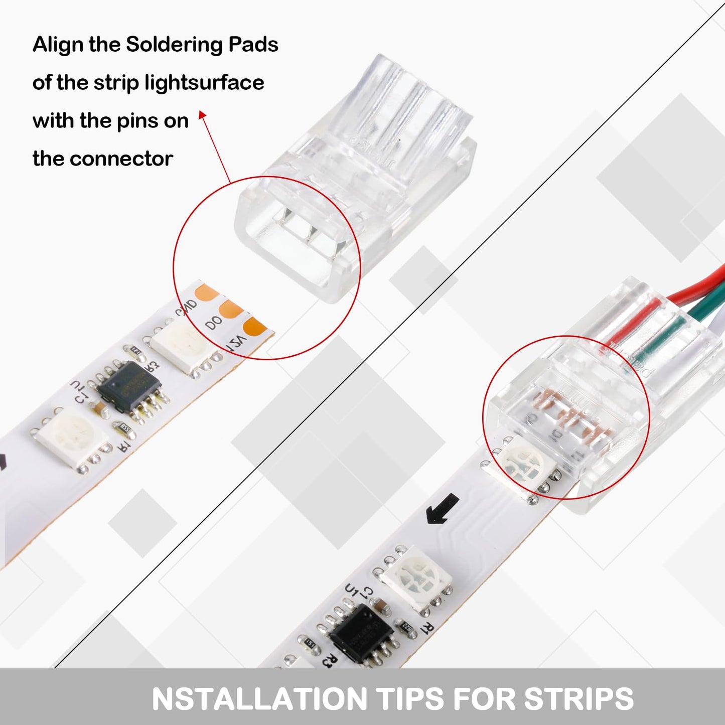 Flutesan 20 Pcs 3 Pin 8 Mm Solderless Led Light Strip Connectors Clear Track Lighting Connectors For 5050 Rgb Strip Light