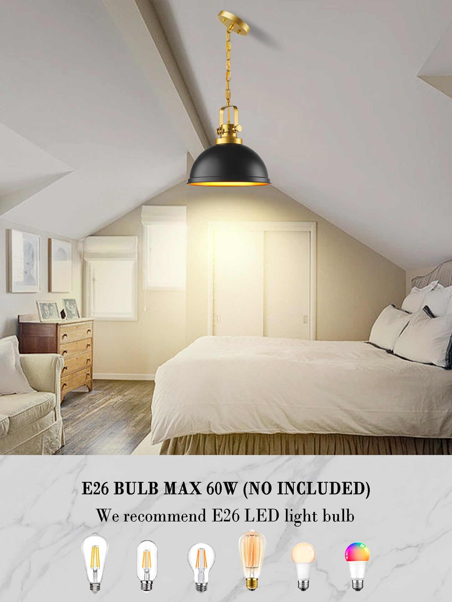 Mgcanyu 2-Pack Black Gold Pendant Lighting  Farmhouse Metal Pendant Lights Modern Matte Black Dome Industrial Light Fixture For Kitchen Island Restaurant Dining Room Hallway Entrance