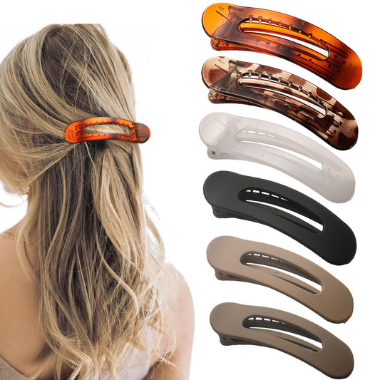 6 PCS Flat Claw Clips, Large Lay Flat Hair Clips for Women Girls, Strong Hold Non-slip Hair Claws for Thick Thin Hair (Tortoise