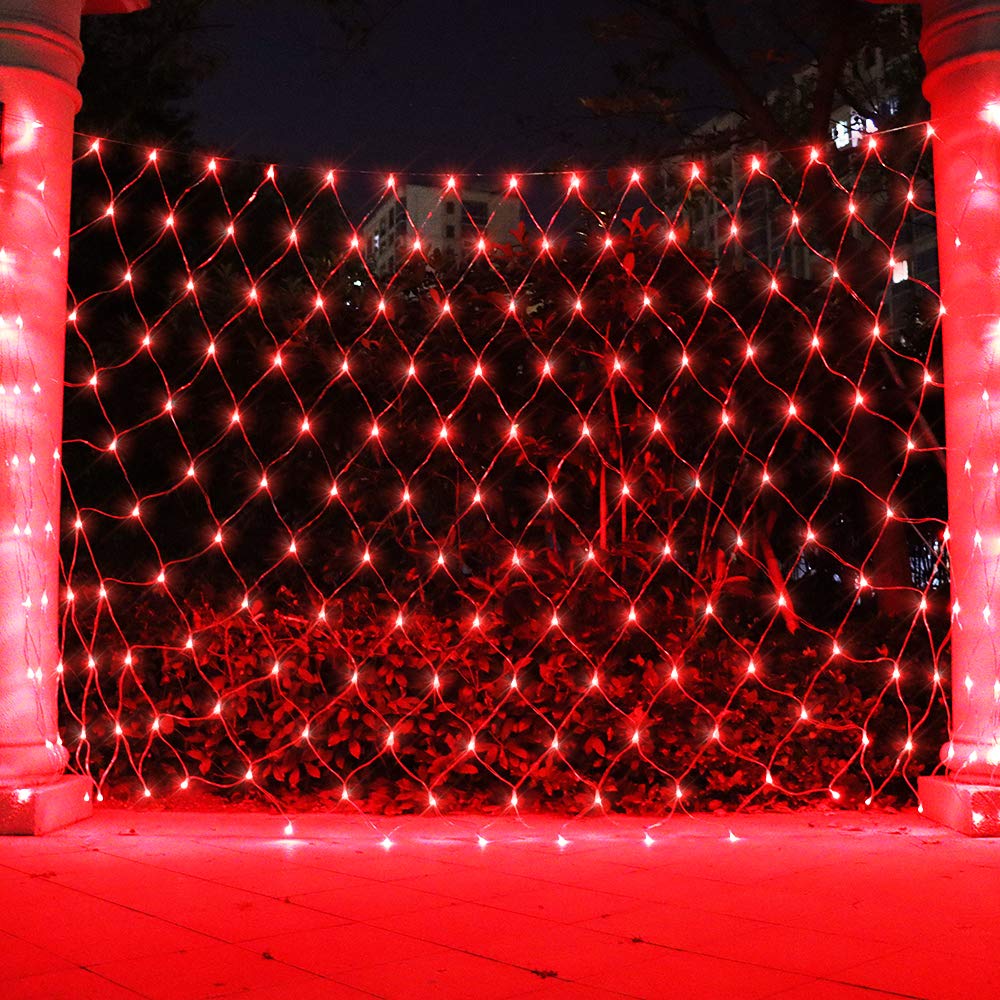 Vicila Net Light Outdoor Mesh Christmas Decorations  100Led String Light Plug In Connectable Tree Warp Hanging 5Ft X 5Ft For Halloween  Shrubs  Lawn  Backyard  Walkway  Bushes  Garden Decor-Red