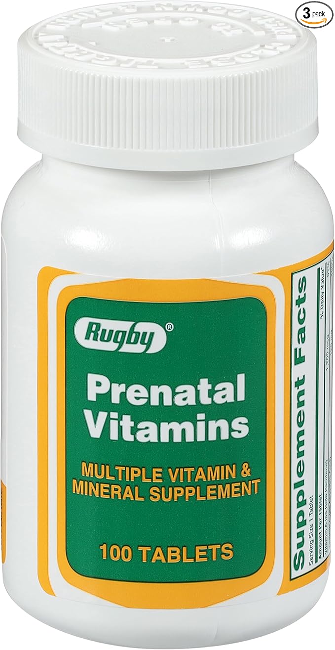 Rugby Prenatal Vitamins - Multiple Vitamin and Mineral Supplement - 100 Tablets