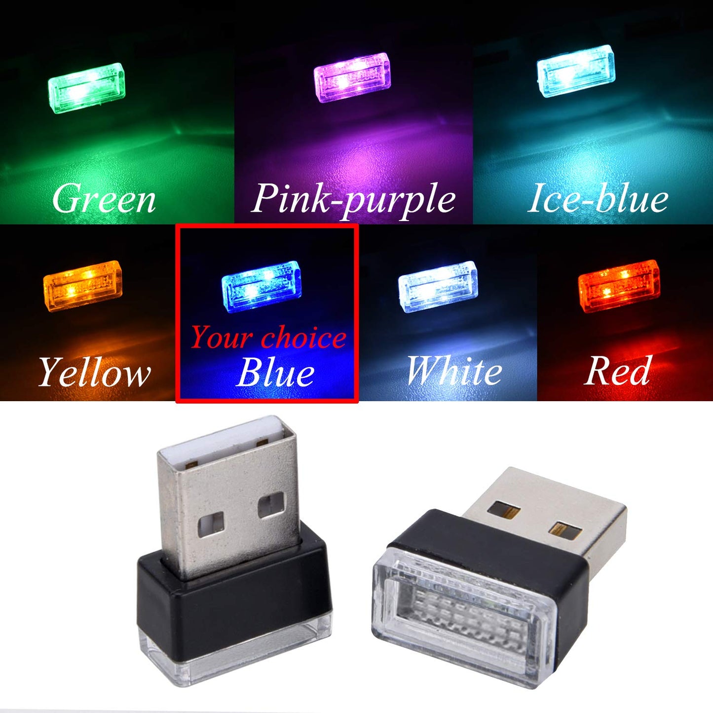 Febrytold Mini Usb Led Car Interior Lights - 2 Pcs, Blue, Abs Plastic, Model Fbd19120538, Ambient Atmosphere Lighting For Trunk