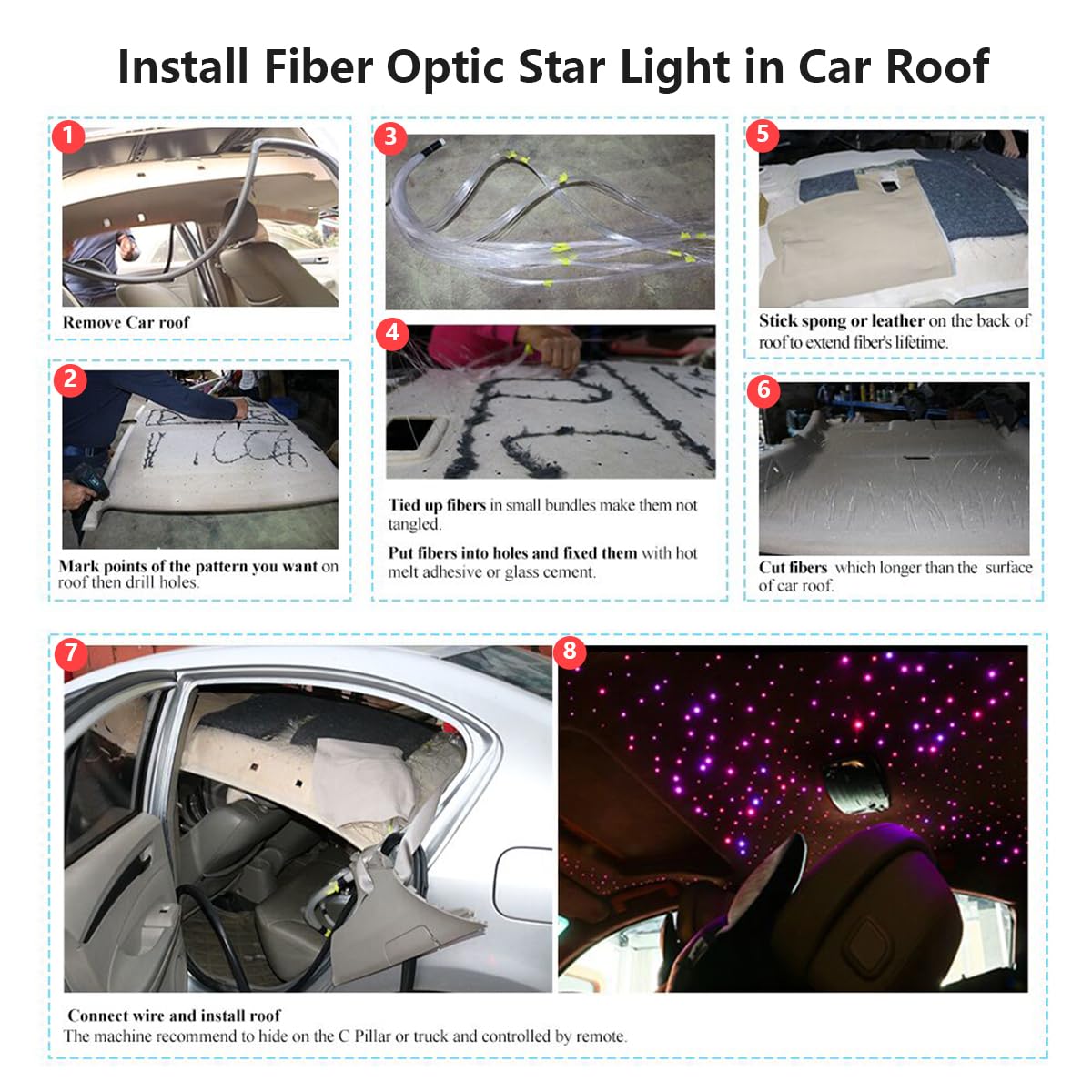 Akepo Fiber Optic Star Ceiling Light Kit, 16W Rgbw, 450Pcs Fiber, Music Control, 9.8Ft, Multicolor, Model 1A16Ab64