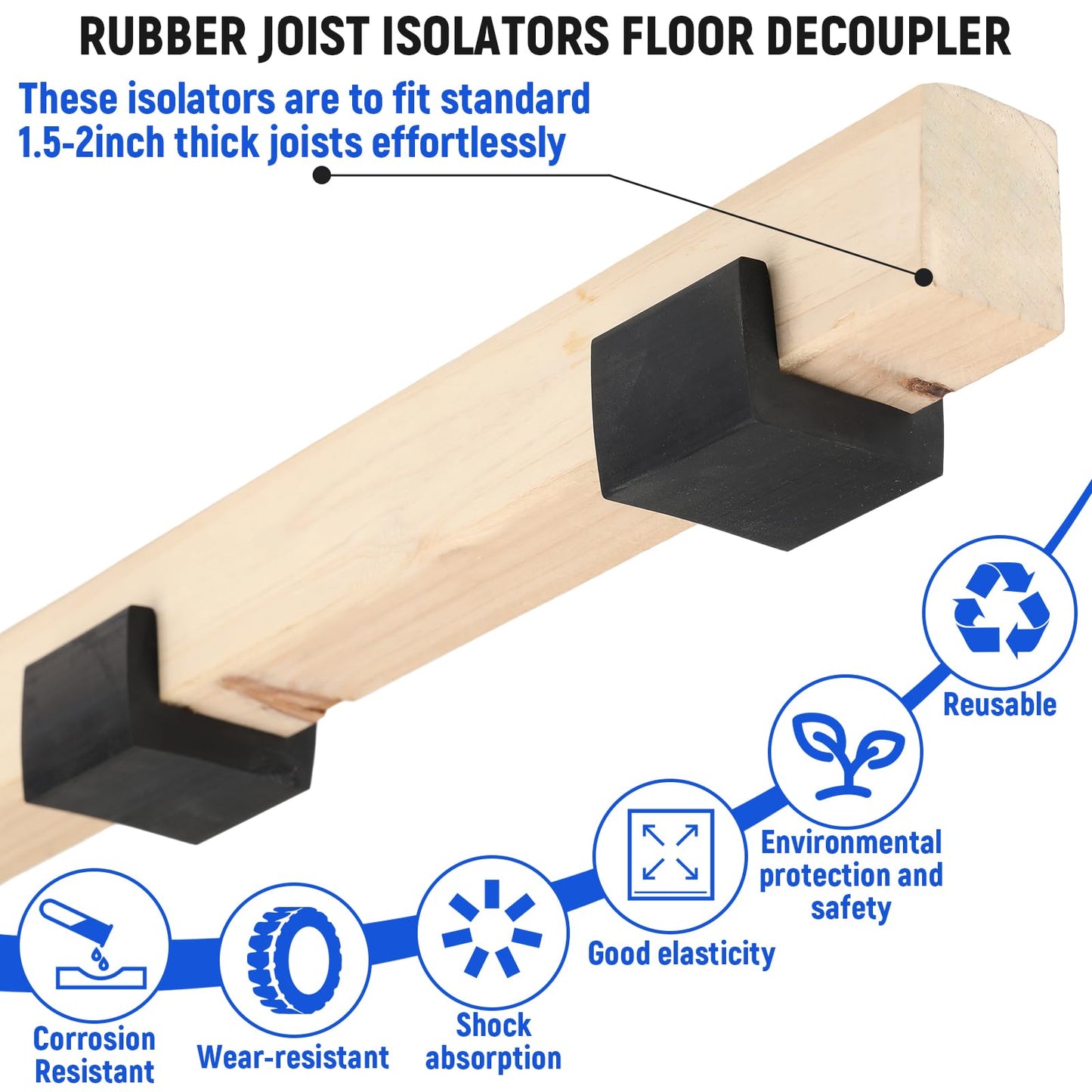 BBTO 50 Pcs U Boat Floor Floaters, Rubber Joist Isolators Floor Decoupler, Sound Isolation Clip for Subfloor Sound Blocking