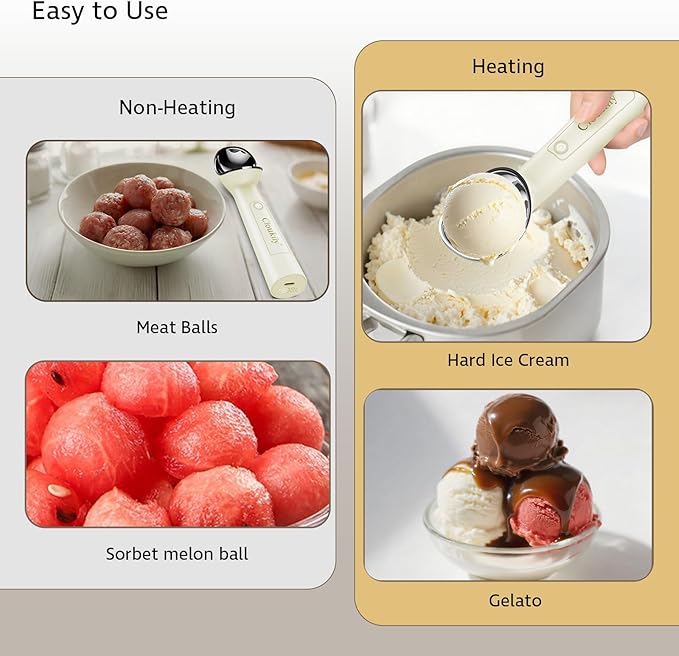 Heated Ice Cream Scoop with Holder(Newest Gen 3.0): USB Rechargeable Electric Icecream Scooper with Manual On/Off Switch,2025 Kitchen Gadgets for Hard Ice Cream, Waterproof IP67,Max to 158℉