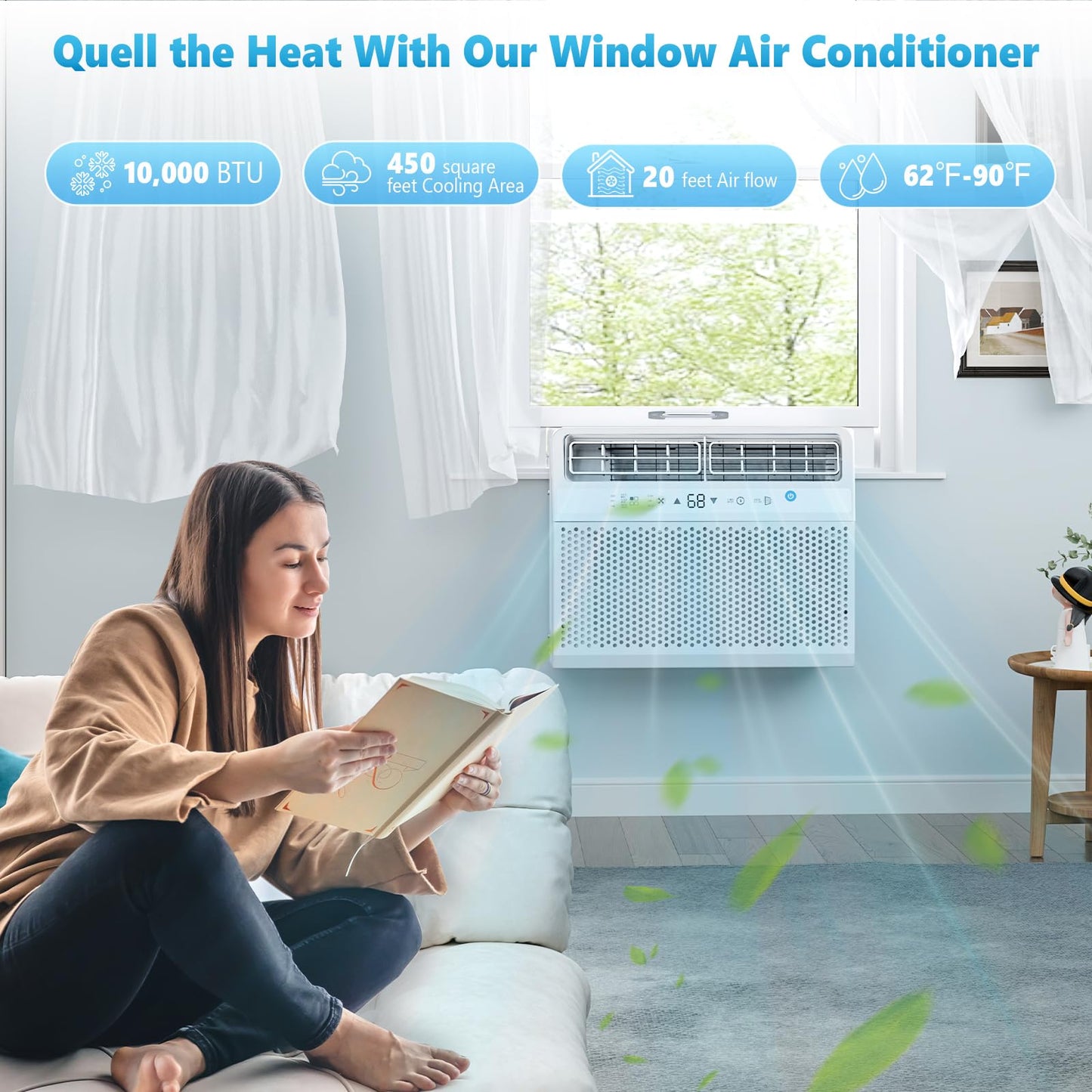 Electactic Window Air Conditioner, 10000 Btu Window Ac Unit, Cooling Room 450Sq.Ft, Fast Cooling, 24H Timer,Dehumidifier Mo, Ene
