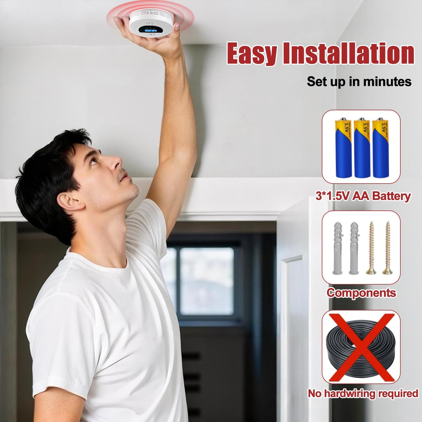 3-Pack Interconnected Smoke Detectors and Carbon Monoxide Alarm with Test & Silence Button, Battery Powered, Smoke and CO Detector for Any Room, Peace of Mind