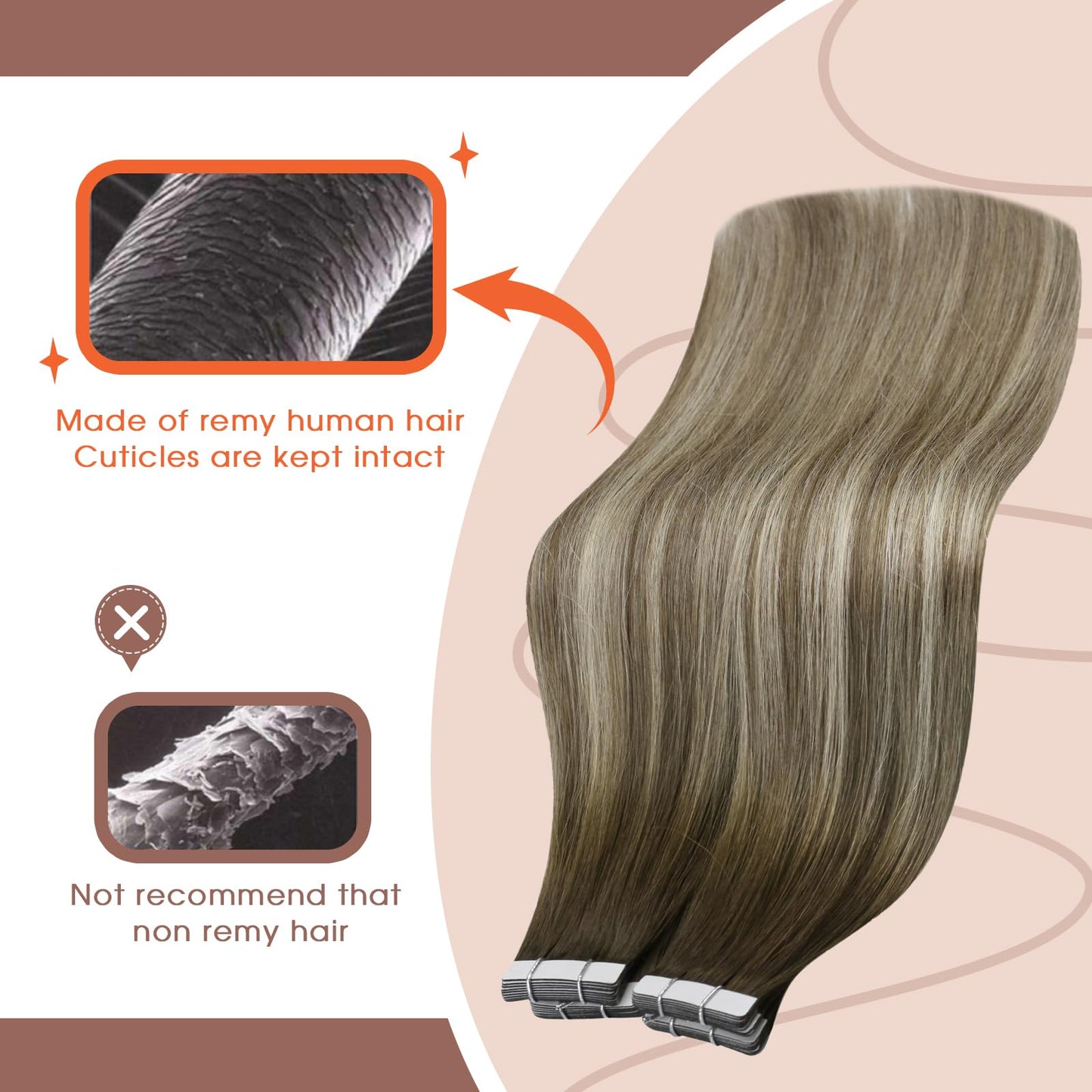 Sunny Hair Tape in Hair Extensions Real Human Hair Invisible Remy Hair Extensions Tape ins for Women Cool Brown Ombre Light Brow