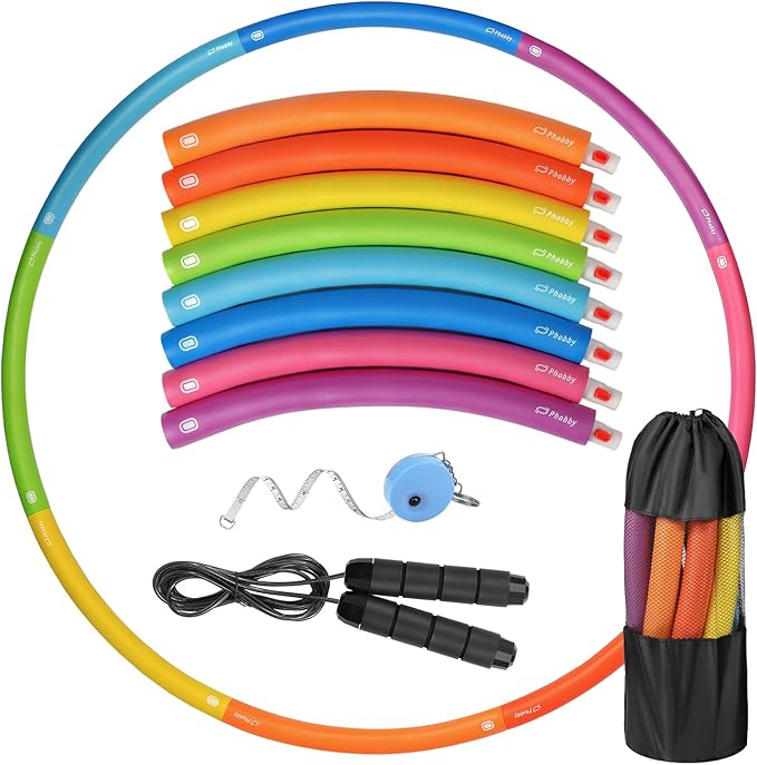 Phobby Weighted Exercise Hoop for Adults, 2.2lb&2.8lb Adjustable Fitness Hoop, 8 Detachable Hoop Sections with Jump Rope &...