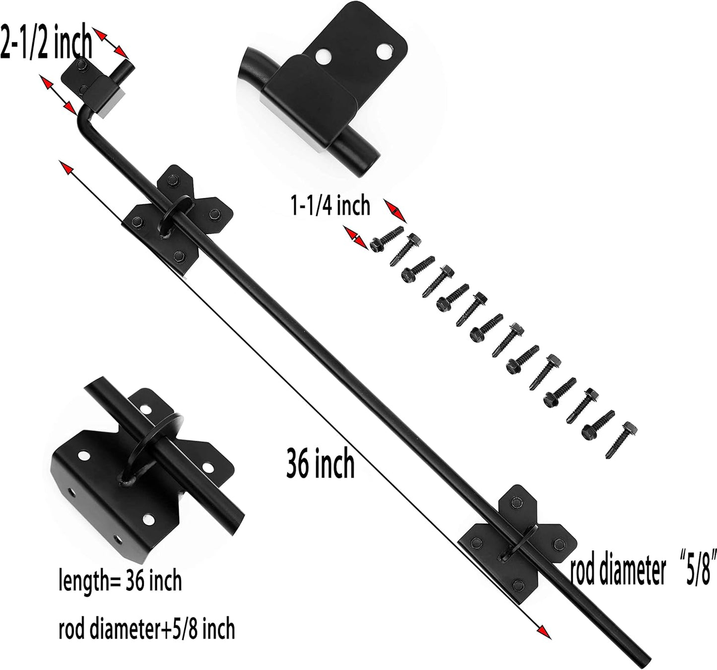 Heavy Duty 36 inch Cane Bolt Drop Rod Gate Drop Pin Steel Material -2 Pack mainly for Double Open Door