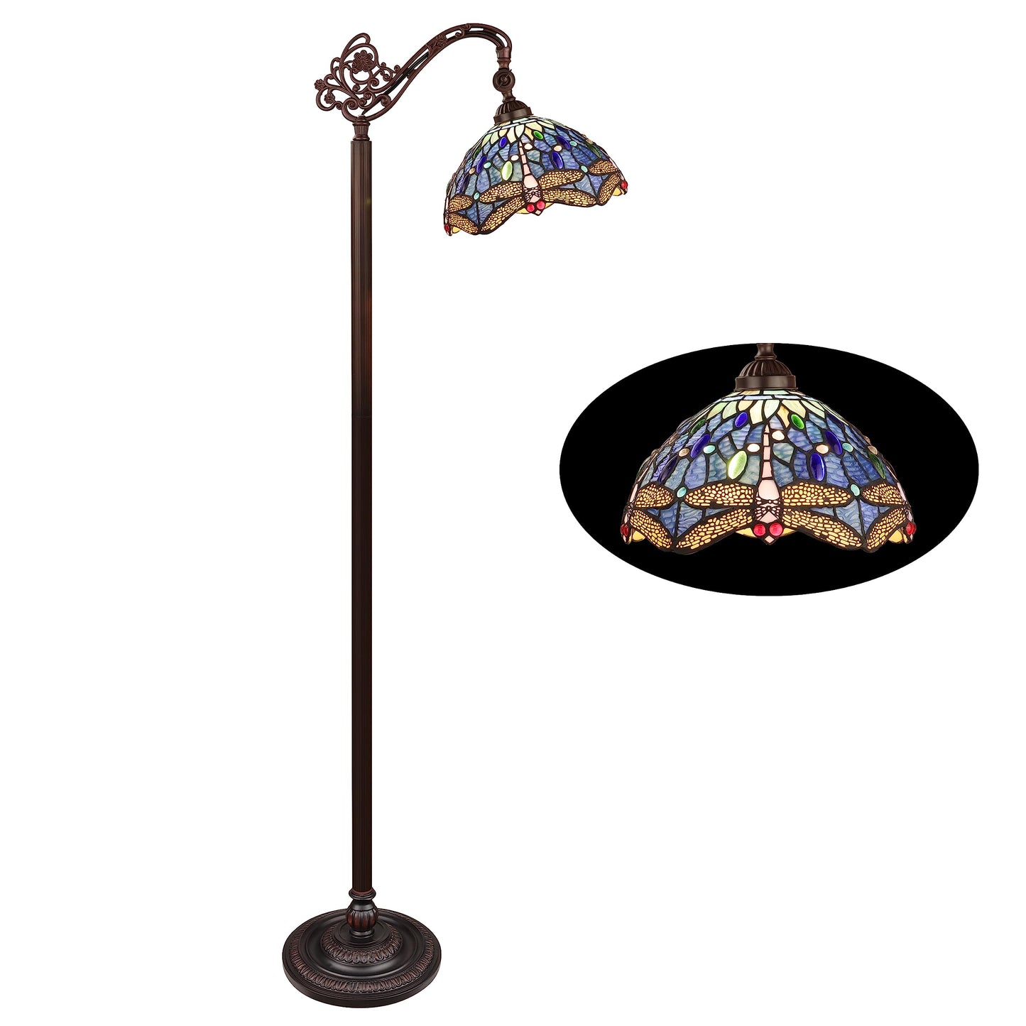 Chloe Lighting Dragonfly Floor Lamp 1-Light Dark Bronze 11in Shade Multicolor CH3T524BD11-RF1