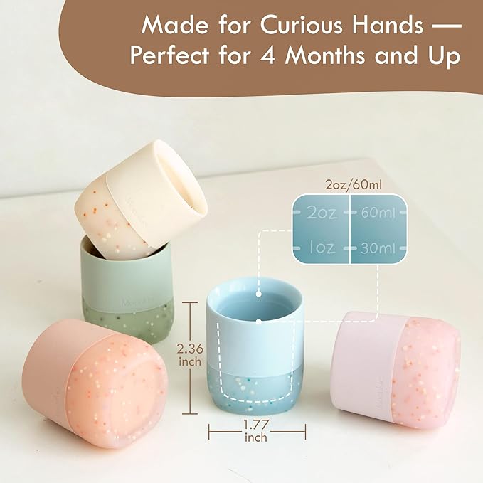 Moonkie Silicone Baby Cup 4 Months+ | Tiny Open Training Cup for Infants with Confetti Sprinkles | Baby-Led Weaning Essential | 2 oz (Ivory, 1 Pack)