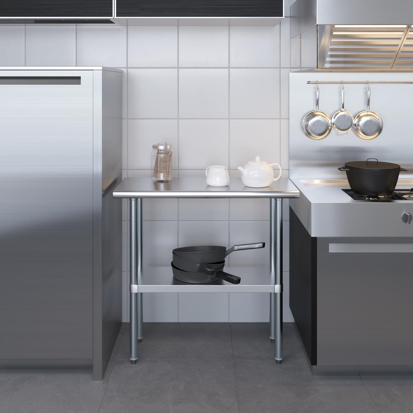 AmGood 16 in. x 36 in. Stainless Steel Work Table | Metal Kitchen Food Prep Table | NSF