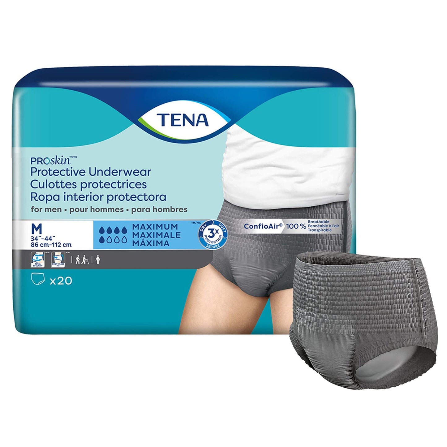 Tena ProSkin Medium Gray Adult Male Moderate Absorbency Protective Disposable Underwear, 20 Count