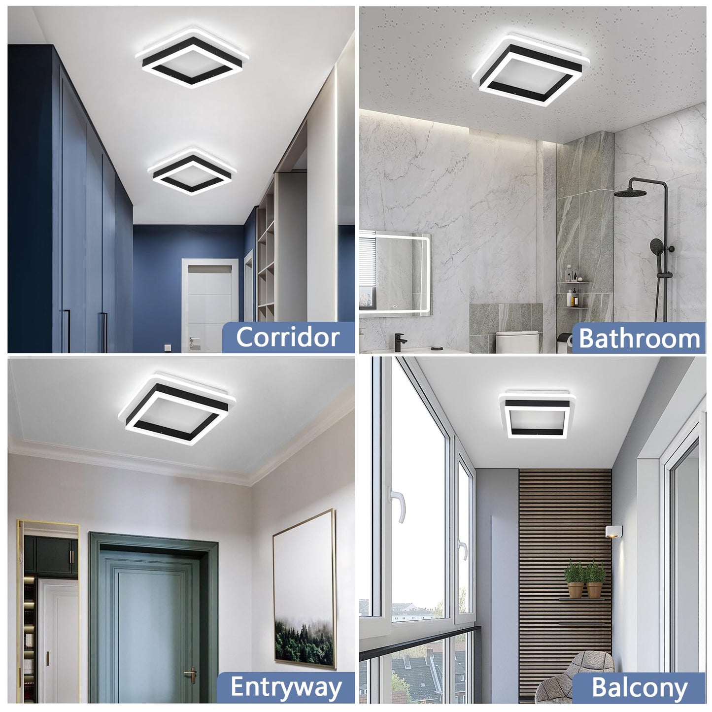 Caneoe 3 Packs Square Flush Mount Ceiling Light  6000K Black Modern Led Ceiling Light Fixture  Minimalist Hallway Lighting Fixture Ceiling Lamp For Hallway Entryway Bedroom Balcony (Black)