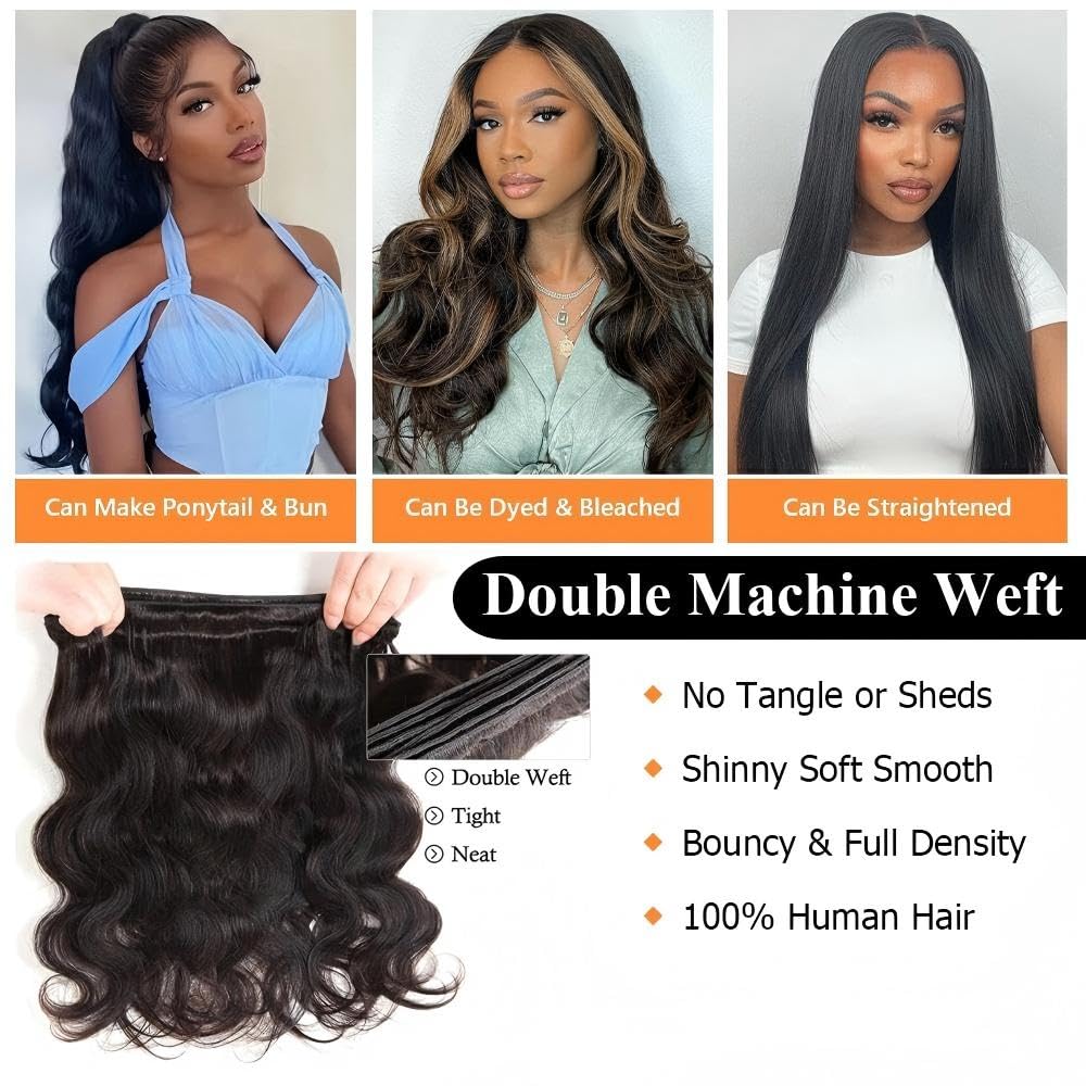 QTHAIR Brazilian 16A Grade Body Wave Bundles with Closure (20 22 22+18inch) 350g 100% Unprocessed Virgin Human Hair Extensions B