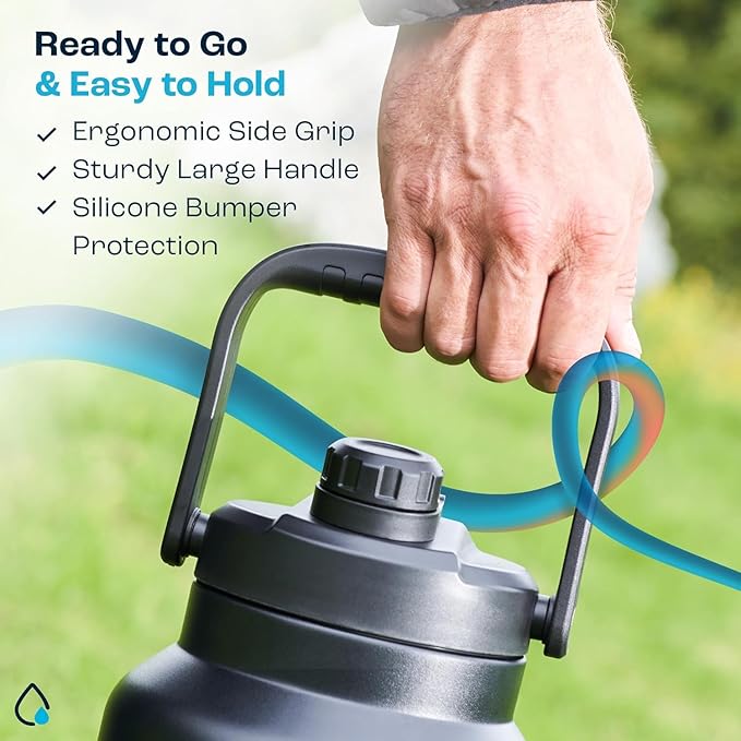 AQUAFIT 1 Gallon Insulated Water Bottle (Cold for 48 Hrs) - BPA Free & Leak Proof - 128oz Stainless Steel Jug - Big Water Bottle with Handle for Gym, Hiking, Camping & Travel (Military Green)