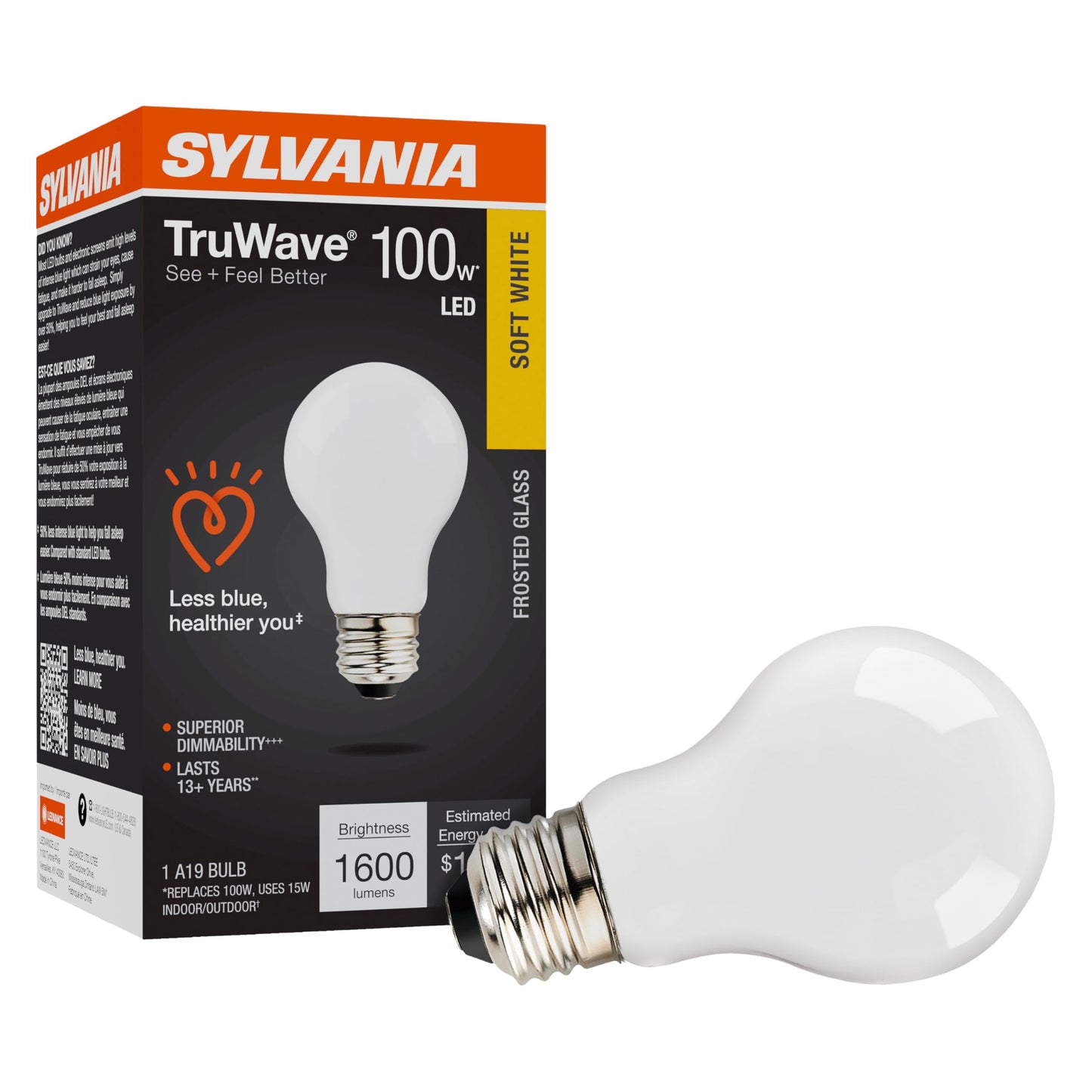 Ledvance Sylvania A19 Led Light Bulb, 100W Equivalent, 15W, 1600 Lumens, Dimmable, Soft White, 1 Pack, Model 423