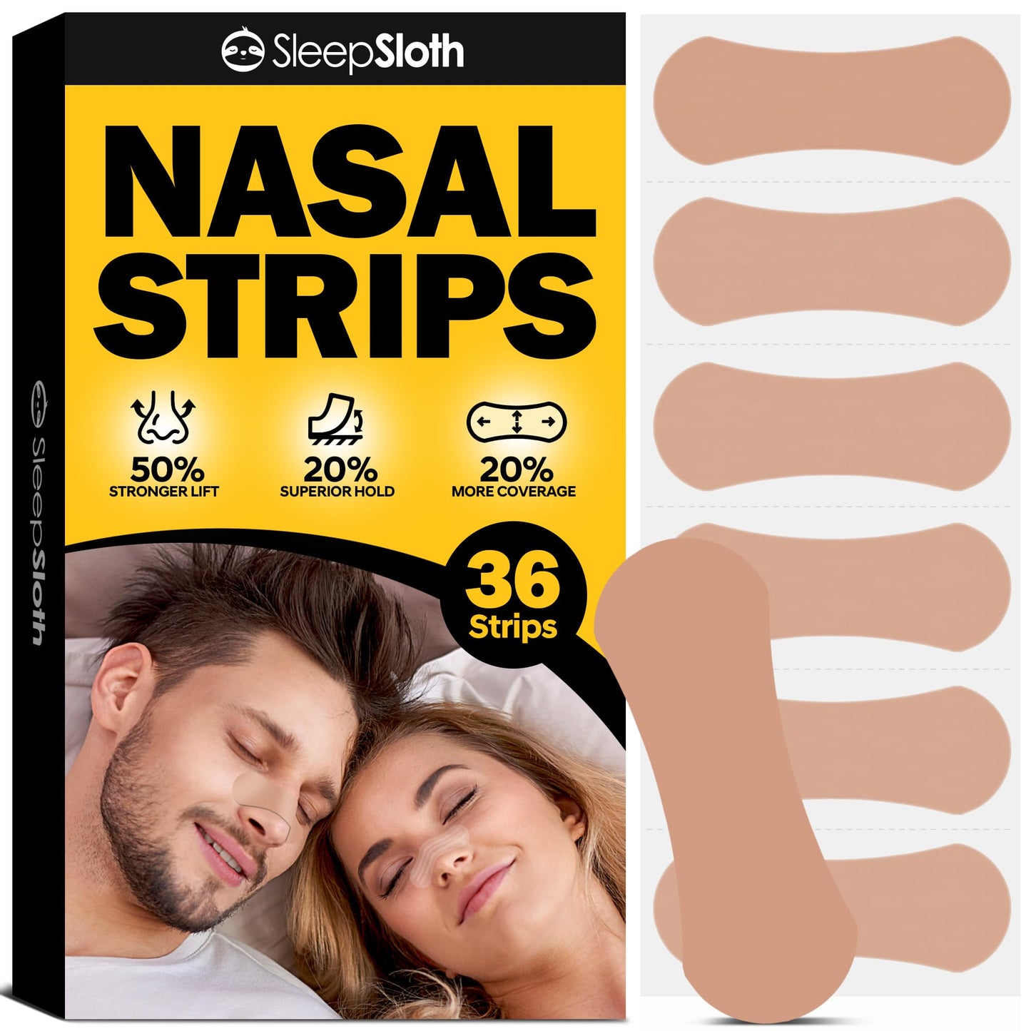SleepSloth Nasal Strips for Snoring (36 Strips), Nasal Strips for Breathing, Nasal Strips for Sensitive Skin, Congestion Relief Caused by Colds & Allergies, Universal Fit, Extra Strength, Beige